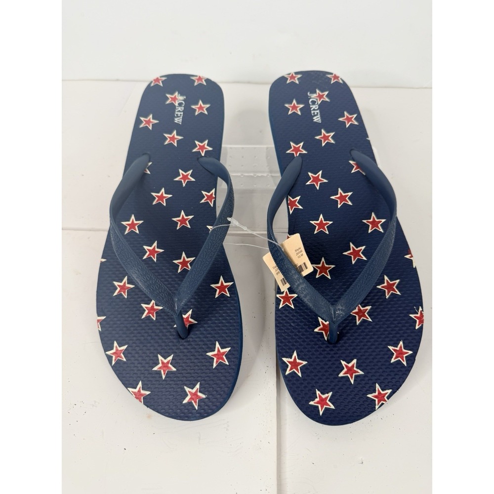 NWT J.Crew Flip Flops Women's Size 10 Blue Red Star Print Beach Summer Sandals